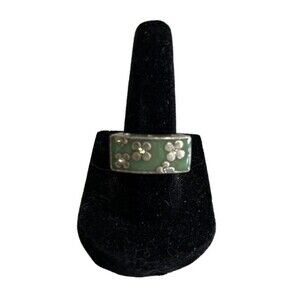 Pilgrim Denmark Enamel Floral Crystal Ring Bronze Silver Tone Sz 7 Boho